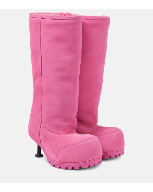 Balenciaga Alaska Suede Knee High Boots in Pink Lyst UK