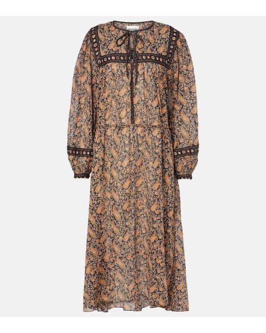 Isabel Marant Brown Greila Cotton Voile Midi Dress