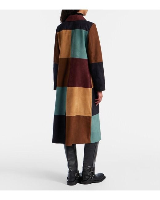 Rixo Multicolor Patchwork Suede Coat