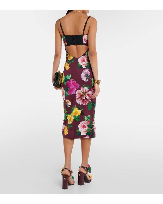 Vestido bustier midi de mezcla de seda floral Dolce & Gabbana de color Multicolor