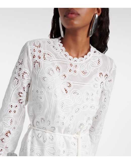 Zimmermann White Ottie Embroidered Cotton Maxi Dress