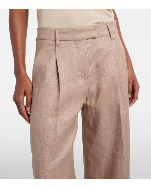Brunello Cucinelli Natural Linen-Blend Wide-Leg Pants