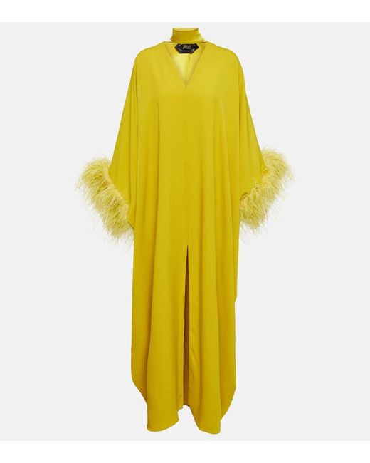 ‎Taller Marmo Yellow 10am Feather-trimmed Crepe Kaftan