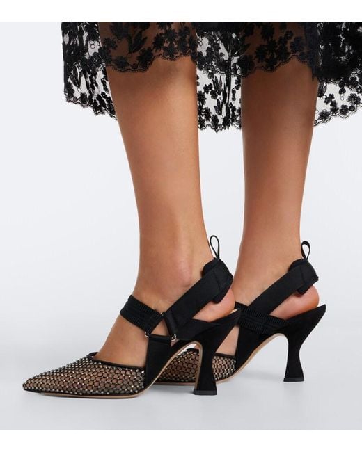 Fendi Black Colibri Embellished Mesh And Suede Pumps