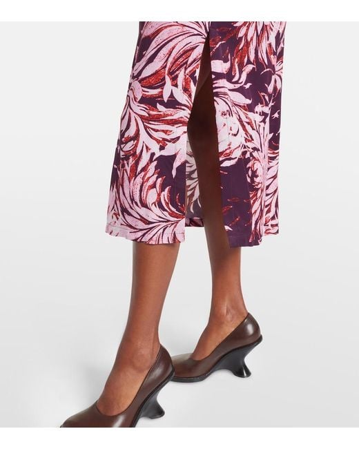 Dries Van Noten Purple Printed Tie-Neck Midi Dress