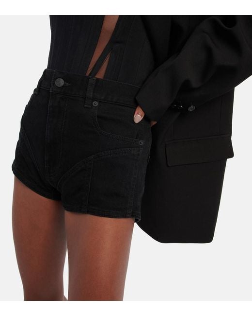 Mugler Black Lace-trimmed High-rise Denim Shorts