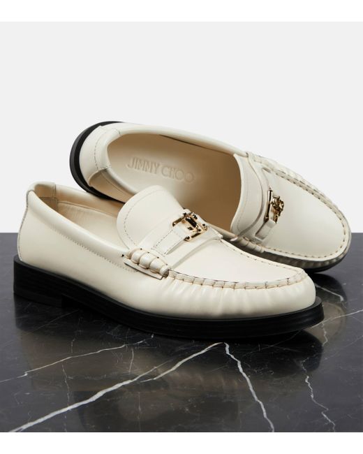 Jimmy Choo White Addie Logo Leather Loafers