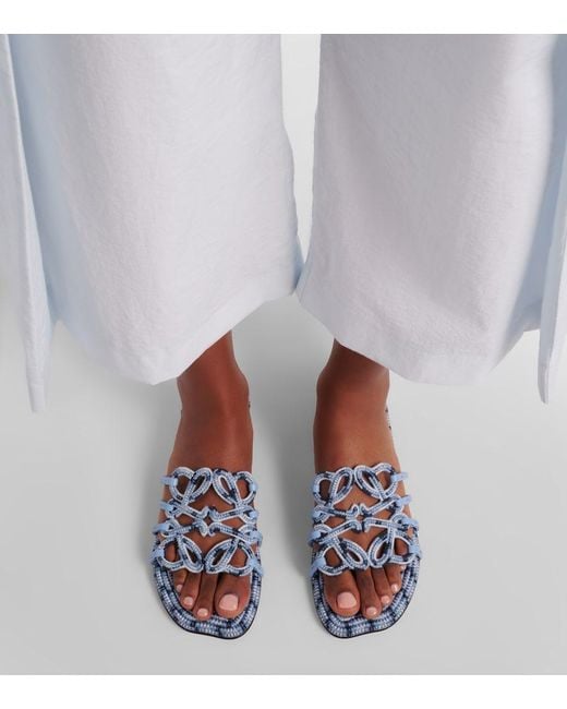 Loewe Blue Paula's Ibiza Petal Anagram Canvas Slides