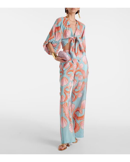 Adriana Degreas Multicolor Weite High-Rise-Hose Aus Seide