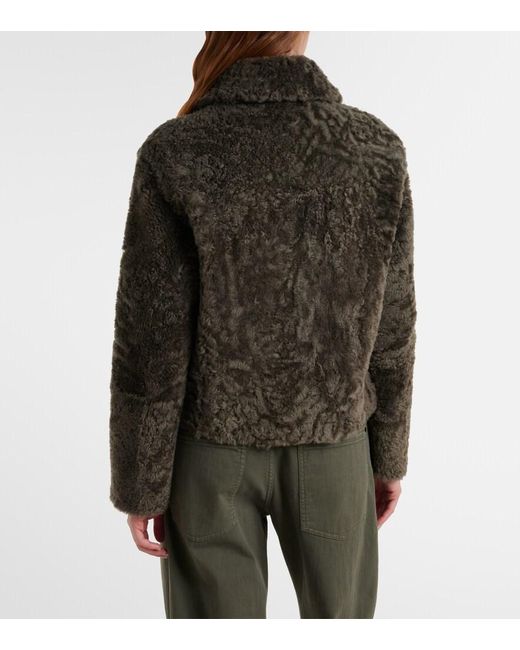 Brunello Cucinelli Green Cropped Double-Breasted Shearling Jacket