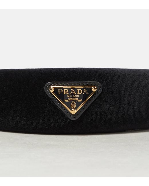 Bandeau en velours a logo Prada en coloris Black