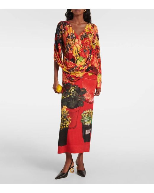 J.W. Anderson Red Asymmetric Draped Wool-Blend Maxi Dress