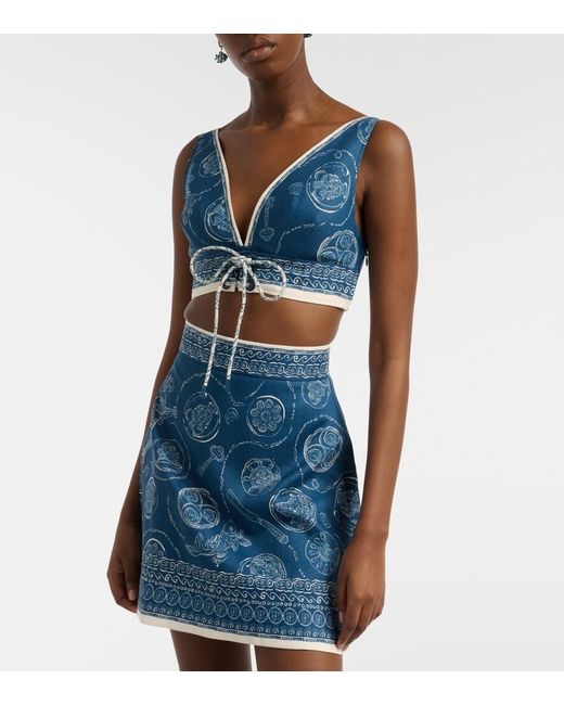 ALÉMAIS Blue Lucky Printed Linen Crop Top