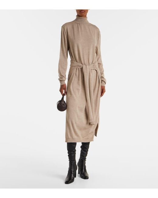 Lemaire Natural Turtleneck Wool-Blend Midi Dress