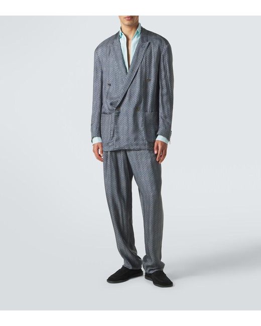 Giorgio Armani Gray Printed Double-Breasted Blazer for men