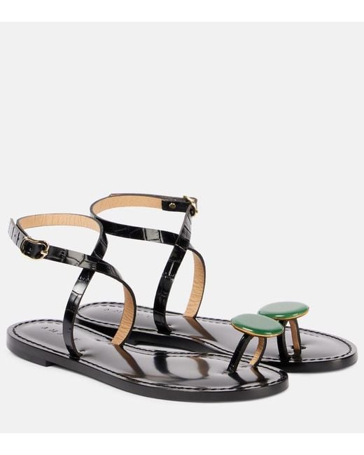 Amanu Black Kigali Embeliished Leather Sandals