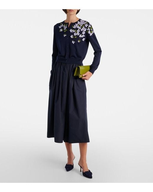 Carolina Herrera Blue Embroidered Silk And Cotton Cardigan