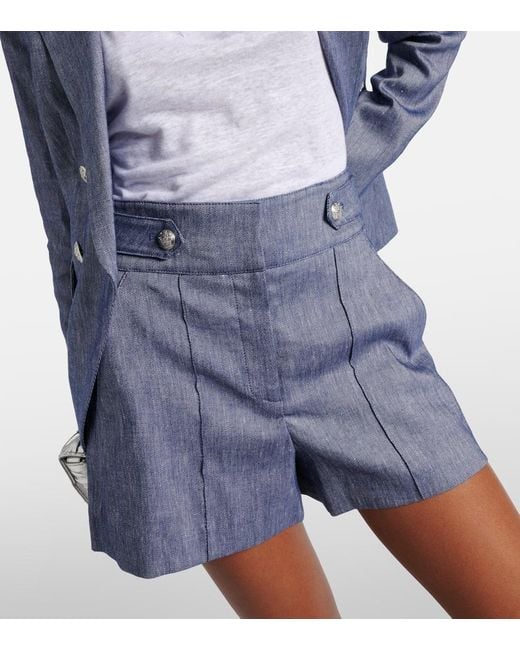 Veronica Beard Blue Runo High-rise Linen-blend Shorts