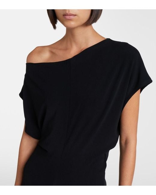 Vince Black Draped One-Shoulder Midi Dress