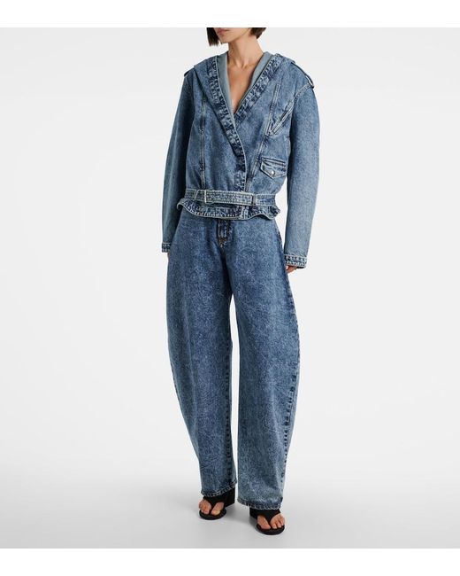 Chaqueta De Denim Con Capucha Y Cinturon Alaïa de color Blue