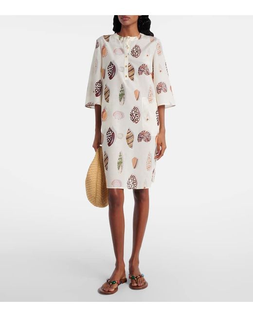 Eres Natural Creme Printed Coton And Silk Minidress