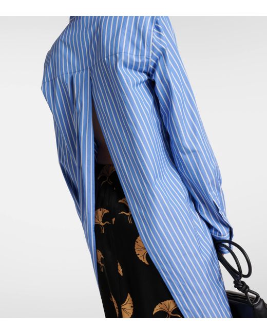 Dries Van Noten Blue Embellished Striped Cotton Poplin Shirt