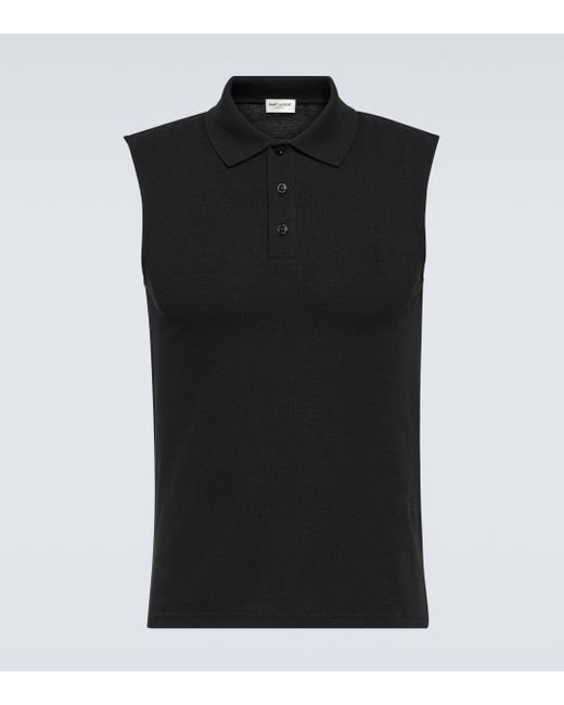 Saint Laurent Black Cotton-blend Pique Polo Shirt for men