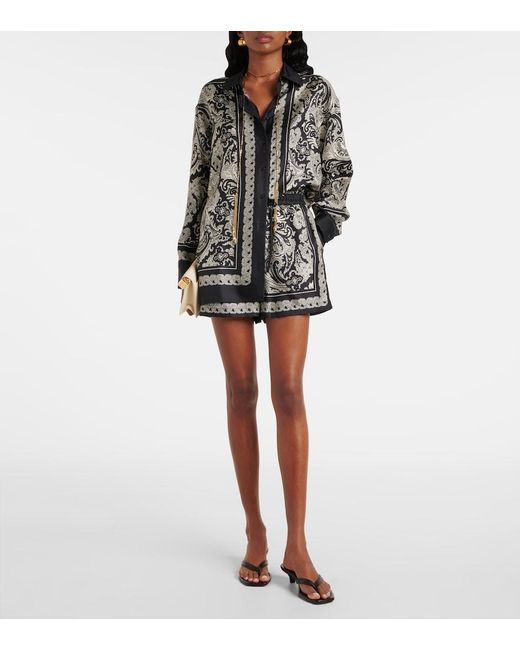 Nili Lotan Black Alfie Paisley Silk Twill Shirt
