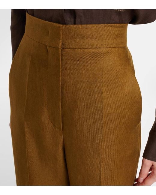 Pantalones Anchos Aversa De Tiro Alto Con Logo Max Mara de color Brown