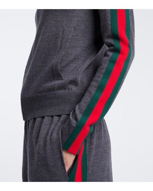 Gucci Blue Web Stripe Wool Zip-Up Cardigan