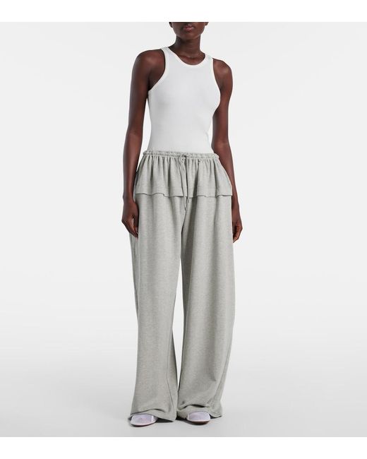 Alaïa Gray Ruffled Cotton-Blend Track Pants