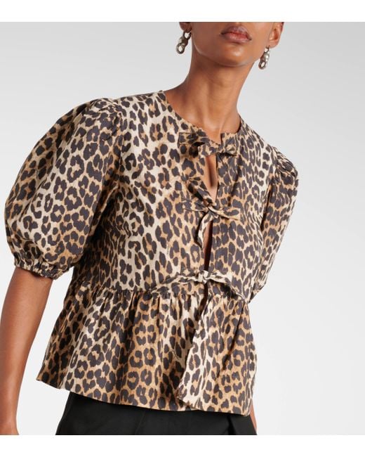 Blouse en coton a imprime leopard Ganni en coloris Brown