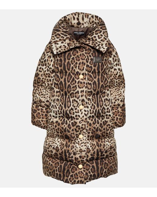 Dolce & Gabbana Brown Leopard-print Puffer Coat