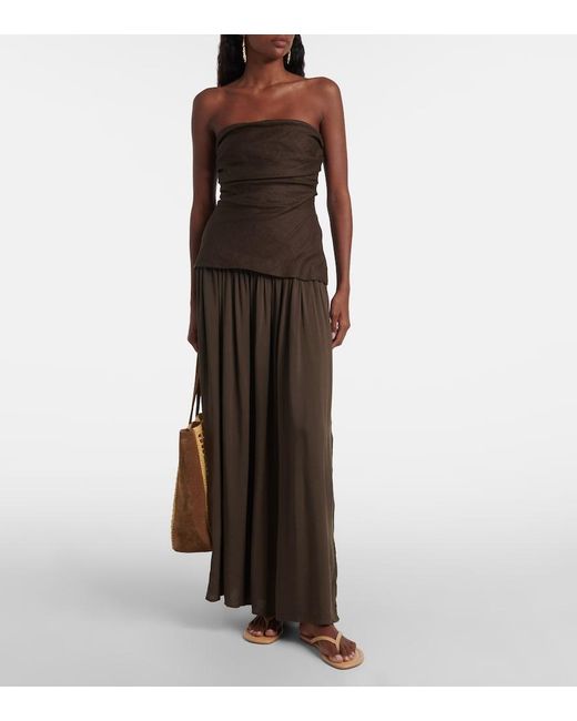 Faithfull The Brand Brown Hedy Draped Linen Maxi Dress