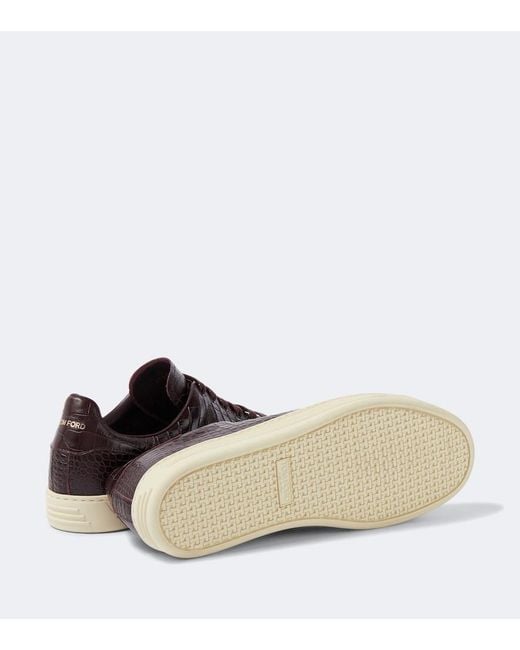 Tom Ford Brown Warwick Croc-Effect Leather Sneakers for men