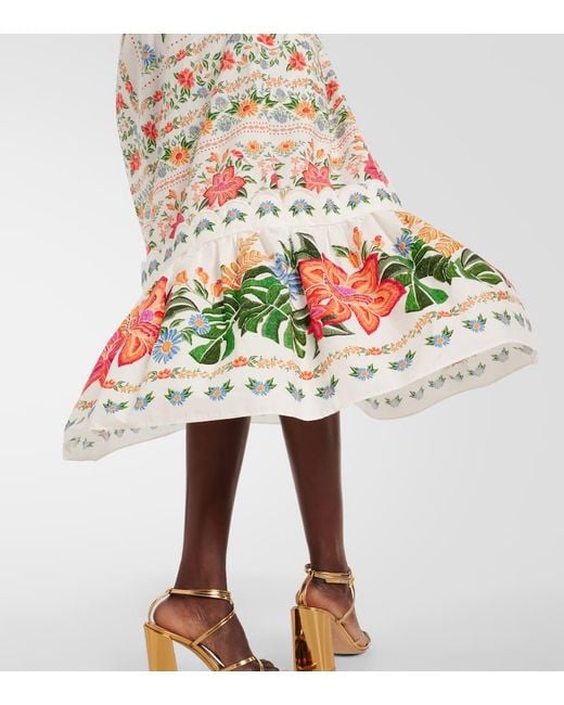 Robe Midi En Coton A Fleurs Farm Rio en coloris White