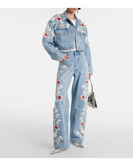 Citizens of Humanity Blue Lena Embroidered Cropped Denim Jacket