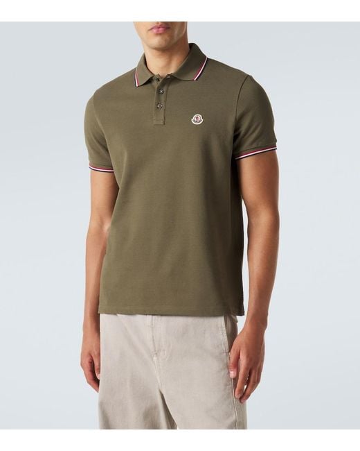 Moncler Green Logo Cotton Pique Polo Shirt for men