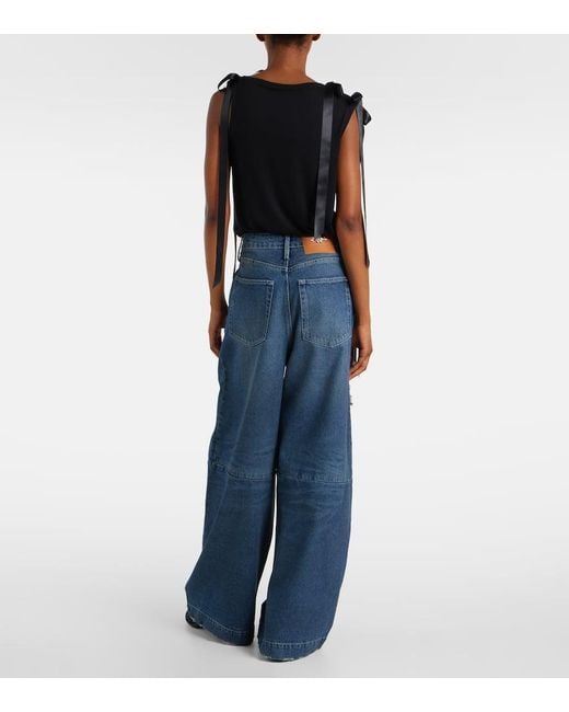 Simone Rocha Blue Distressed High-Rise Wide-Leg Jeans