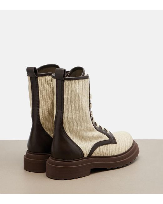 Brunello Cucinelli Natural Leather-Trimmed Lace-Up Boots