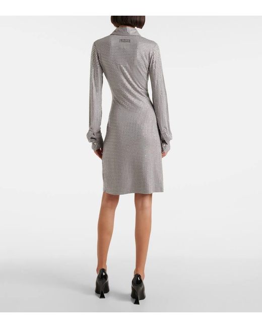 The Attico Gray Crystal-Embellished Jersey Shirt Dress