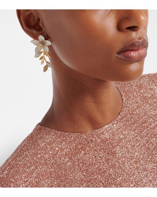 Oscar de la Renta Metallic Jasmine Vine Embellished Enamel Earrings