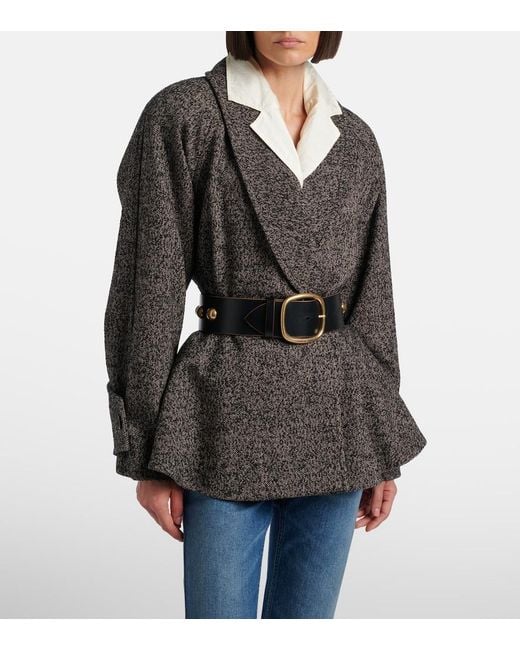 Chloé Brown Herringbone Peplum Wool-Blend Coat