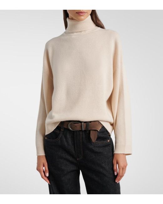 Brunello Cucinelli White Monili Cashmere Turtleneck Sweater