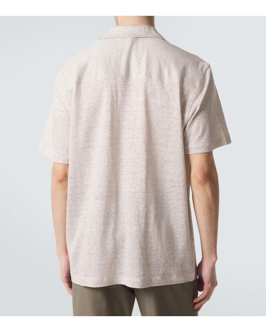 Brioni Pink Striped Linen And Cotton Shirt for men