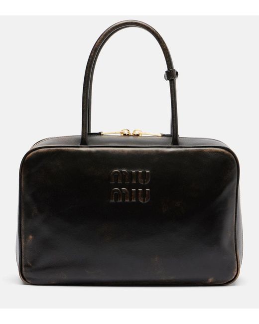 Miu Miu Black Beau Logo Leather Tote Bag