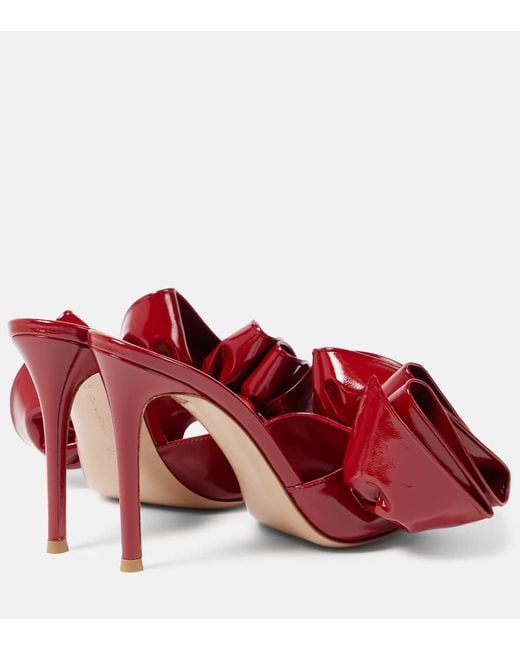 Gianvito Rossi Red Gabrielle 105 Ruffled Patent Leather Mules