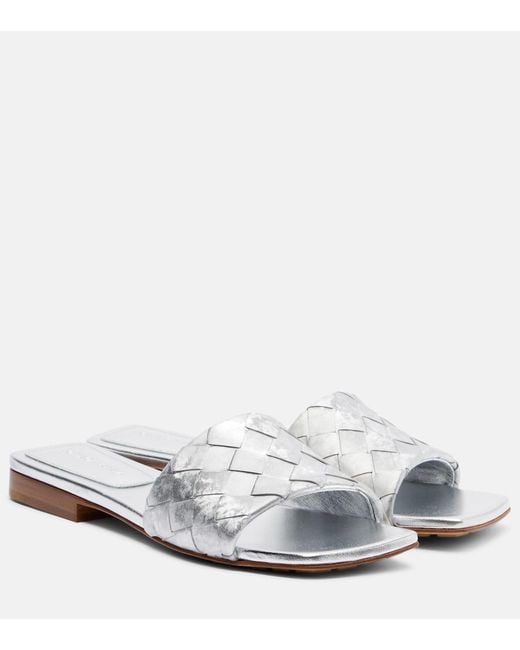 Bottega Veneta White Parco Intrecciato Leather Mules