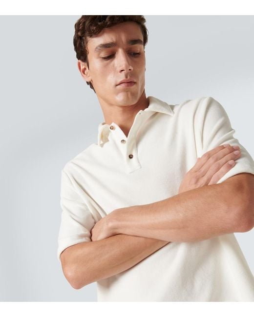 Loro Piana White Murano Cotton And Silk Velour Polo Shirt for men