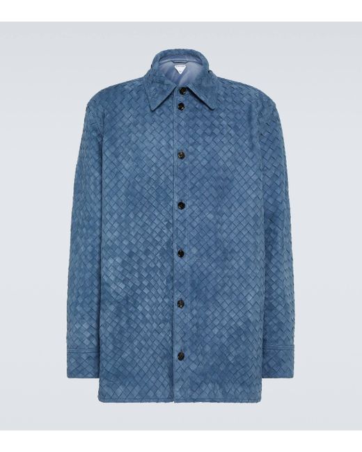 Bottega Veneta Blue Intrecciato Leather Shirt for men